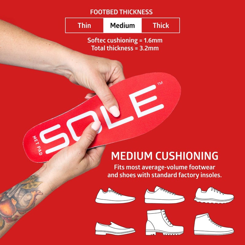 SOLE Active Medium + Met Pad Insoles - Custom Moldable Orthotic Support for Any Arch Type, Plantar Fasciitis Relief - Mens 5/Womens 7, 1 Pair - Image 2